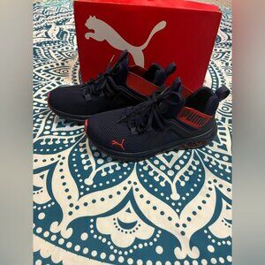 Size 5.5 C PUMA soft foam mesh navy blue & red sneakers Youth sizing